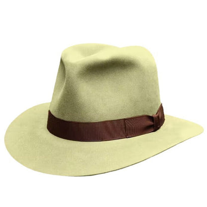 Men's Wool Fedora Hat with Bow Trendy Casual Denim Hat