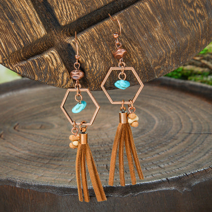 Bohemian Vintage Brown Earring Set Geometric Tassel Earrings