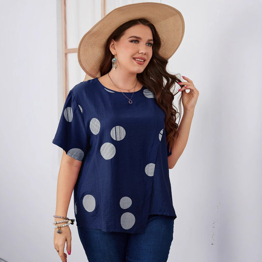 Plus Size Polka Dot Short Sleeve T-Shirt Casual Style
