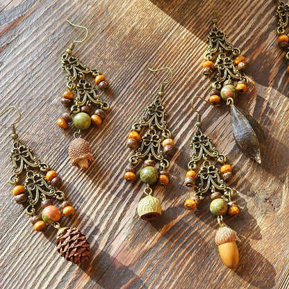 Vintage-Inspired Bohemian Hollow Bead Earrings with Natural Dried Fruits