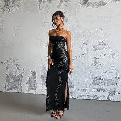 Angel Wings Bodycon Dress with Rhinestones Elegant Black