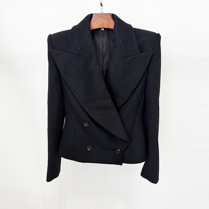 Stylish Double-Breasted Wool Blend Jacket With Large Lapels