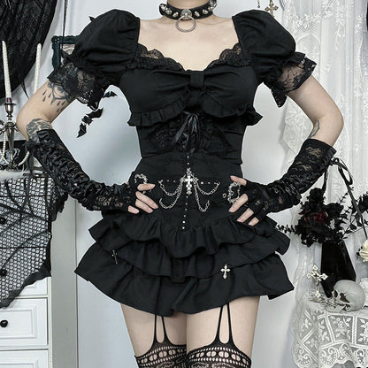 Black Pleated Mini Skirt Gothic Punk Style