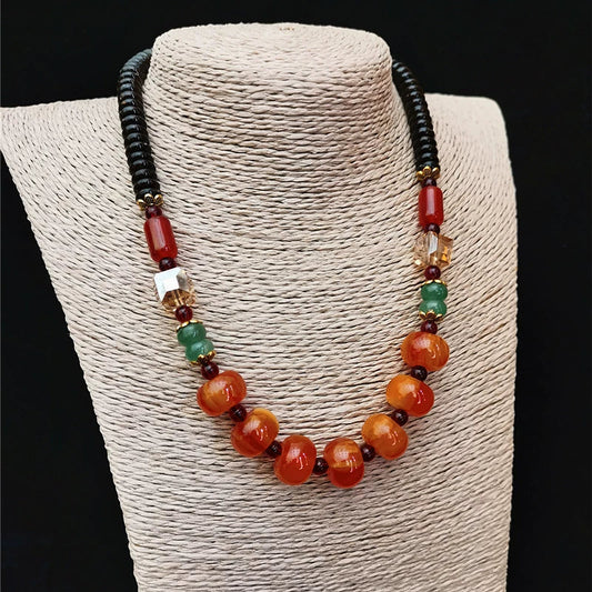 Classic Tibetan Red Blood Beeswax Old Wax Cake Necklace Abacus Bead Collarbone Chain Men'S And Women'S Ethnic Style Retro Neck Jewelry