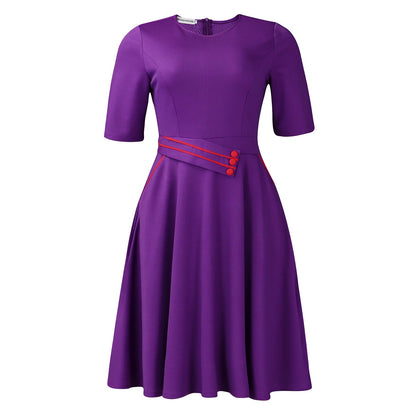 Elegant High-Waisted A-Line Dress Solid Color Casual Dress