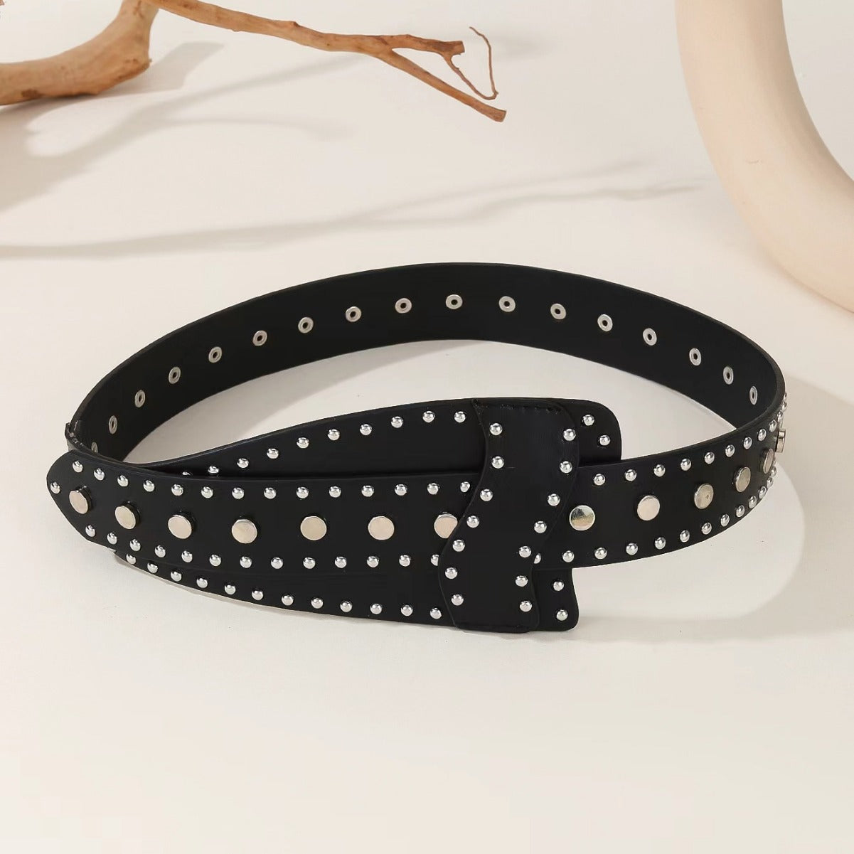 Metal Stud Irregular Punk Button Belt