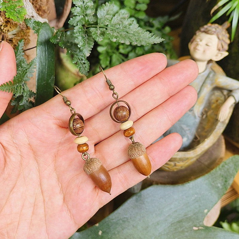 Handcrafted Vintage Floral Wooden Bead Earrings