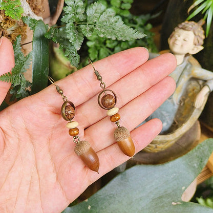 Handcrafted Vintage Floral Wooden Bead Earrings