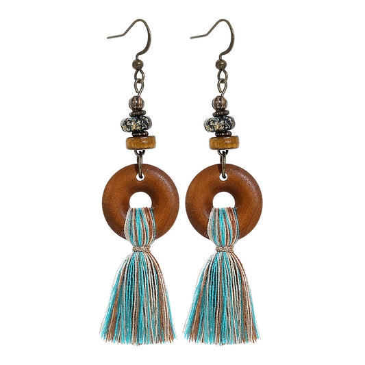 Creative Floral Tassel Wood Earrings Fashionable Casual Long Earrings