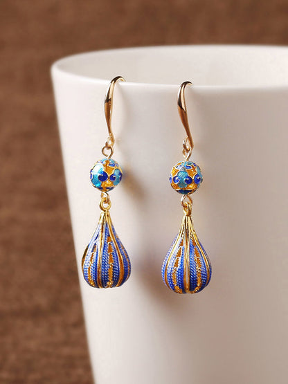 Cloisonne Blue Earrings High-Grade Female Antique Sterling Silver Earrings