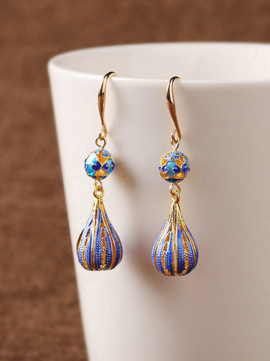 Cloisonne Blue Earrings High-Grade Female Antique Sterling Silver Earrings