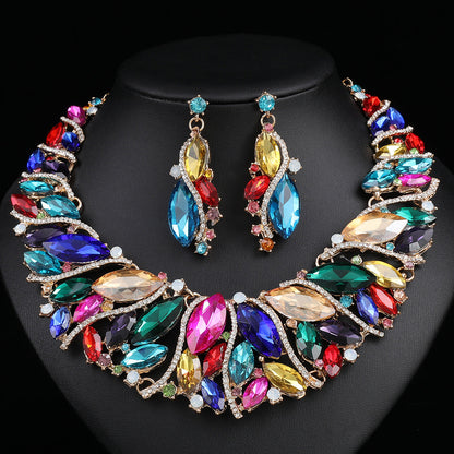 Exaggerated Crystal Earrings and Necklace Set for Weddings and Parties