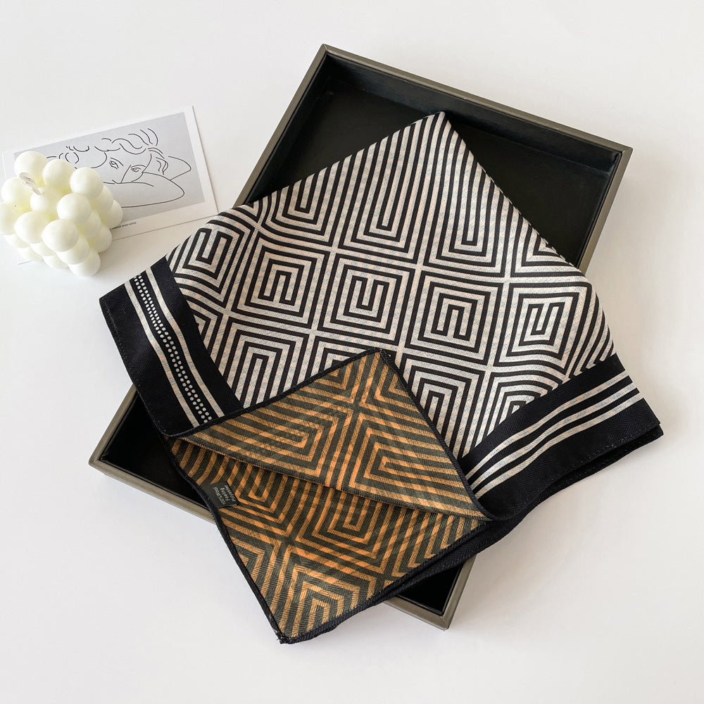 Elegant Flower Print Long Satin Scarf