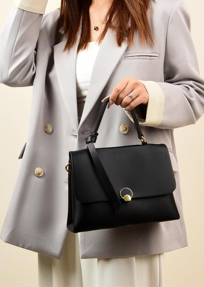 Two Tone Leather Top Handle Shoulder Bag