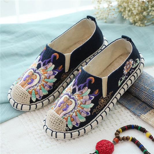 Spring Women'S Round Toe Cloth Shoes Flower Flat Bottom Ancient Costume Shoes