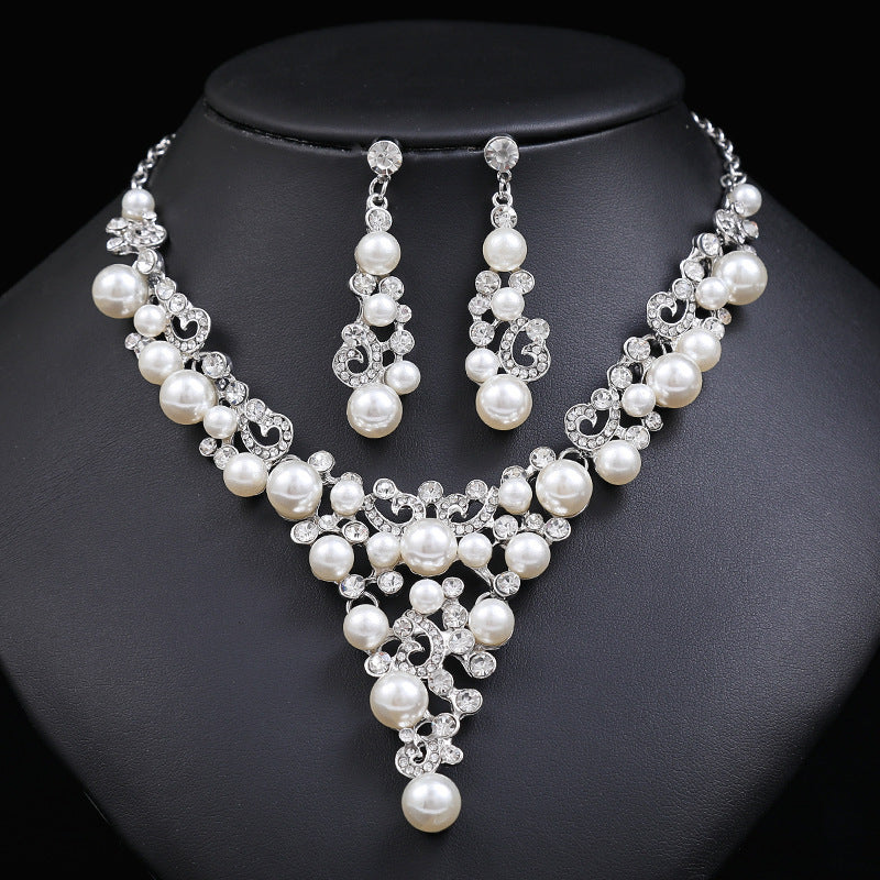 Fashion Pearl Flower Necklace and Earring Set Alloy Jewelry