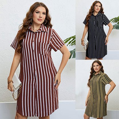Casual Striped Shirt Dress for Women