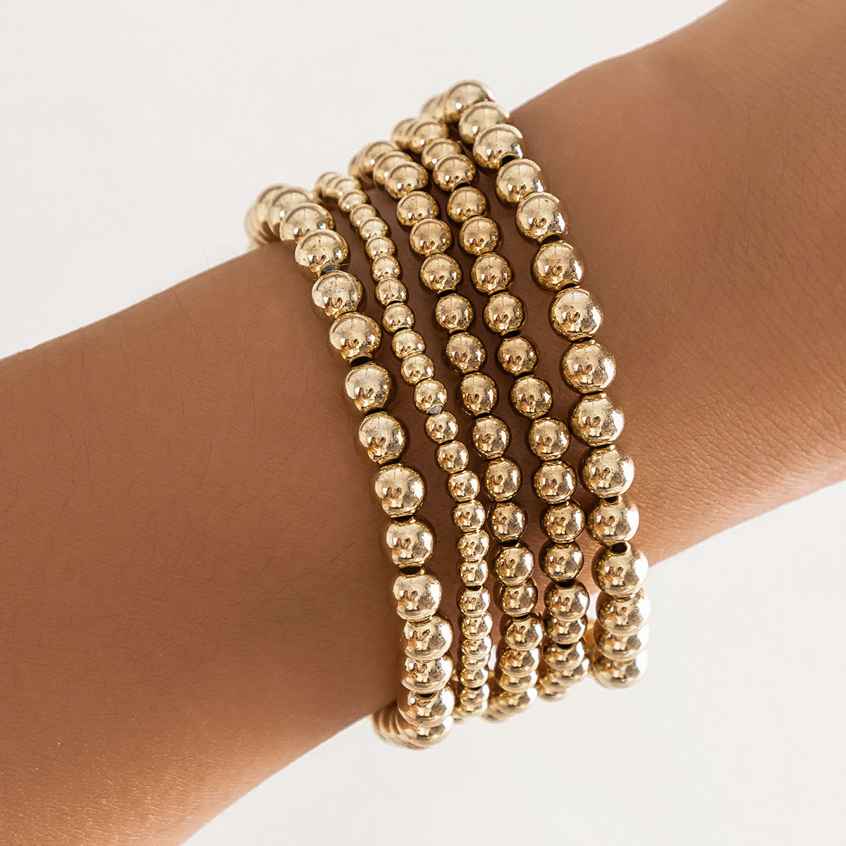 Heart-Shaped Metal Pendant Bead Bracelet Set Stylish Chunky Chain Bracelet For Women