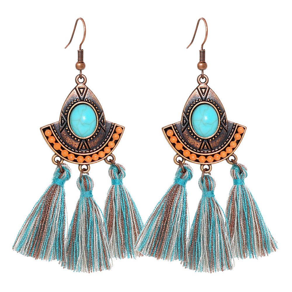 Bohemian Style Gemstone Tassel Earrings for Women