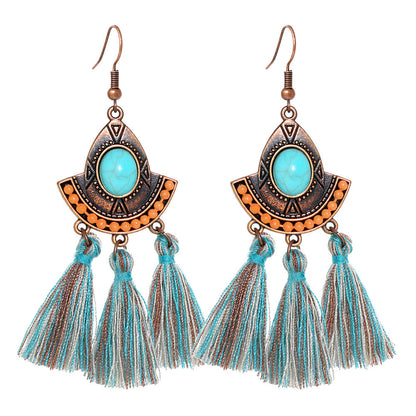 Bohemian Style Gemstone Tassel Earrings for Women