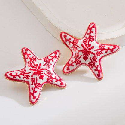 Marine Starfish Enamel Earrings Trendy Beach Vacation Style