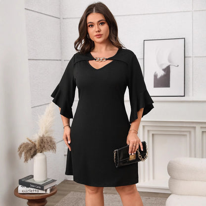 Plus Size Solid Color Bell Sleeve Maxi Dress