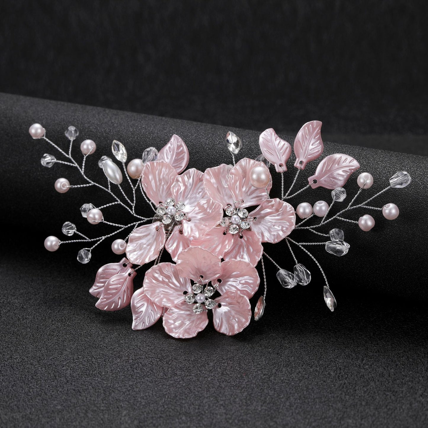 Bridal Pearl and Crystal Hair Clip with Shell Petals