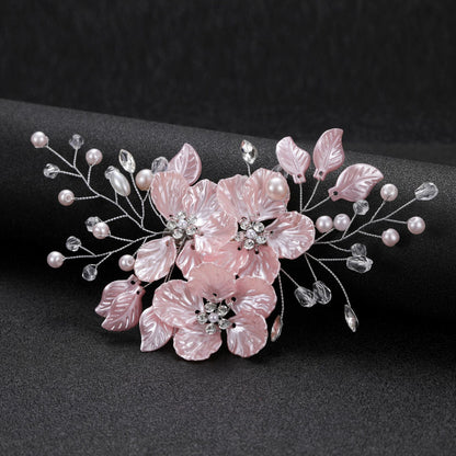 Bridal Pearl and Crystal Hair Clip with Shell Petals