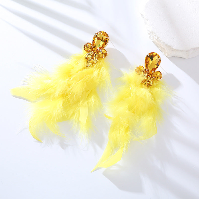 Feather Long Earrings with Rhinestones Stylish Geometry Design