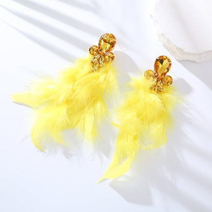 Feather Long Earrings with Rhinestones Stylish Geometry Design