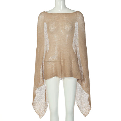 Loose Fit Solid Color Casual Sweater Shawl Top for Women