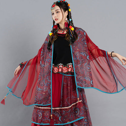 Original Spring And Summer New Ethnic Style Vintage Print, Mesh Tassel Versatile Scarf, Multifunctional Shawl