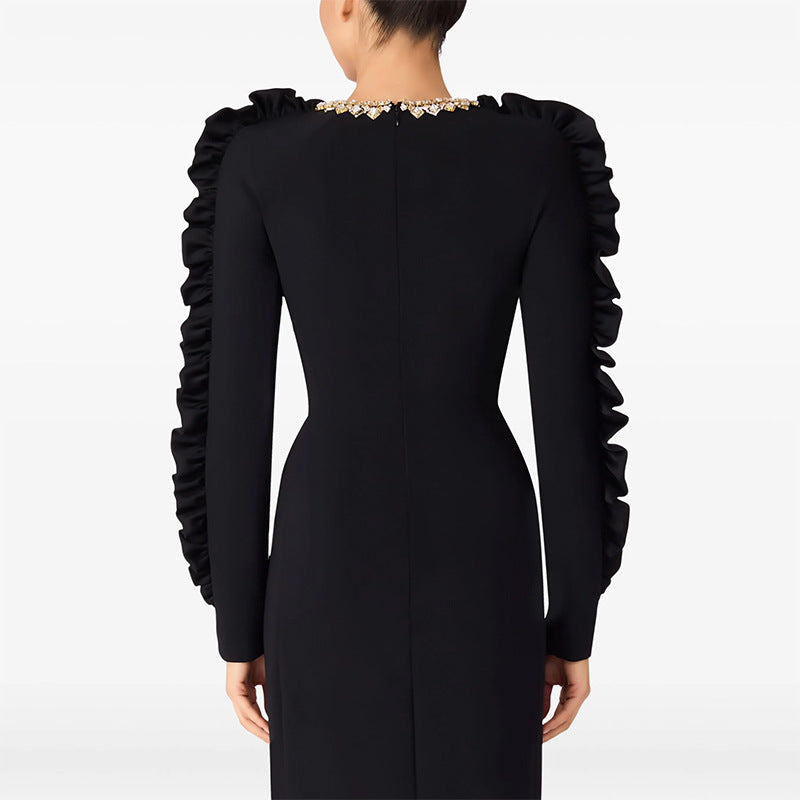Ruffle Detail Long Sleeve Dress Stylish Casual