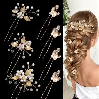 Handmade Pearl Floral Hairpin Set for Weddings