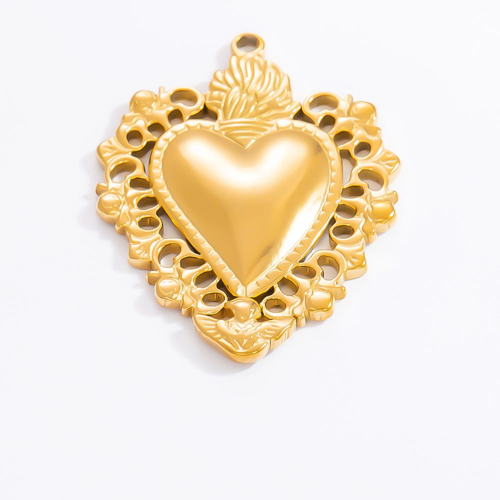 Heart-Shaped Stainless Steel 18K Gold Necklace Pendant DIY Jewelry