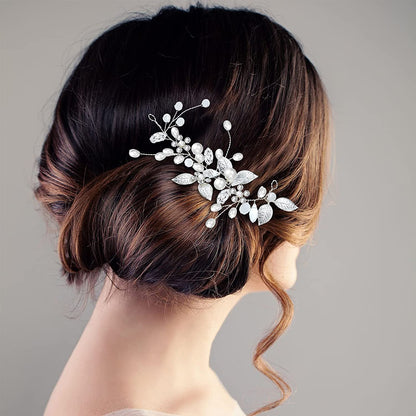 Crystal Floral Hairband with Pearls for Weddings