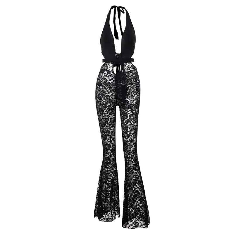 Women's Sexy Lace Jumpsuit With Deep V Neck
