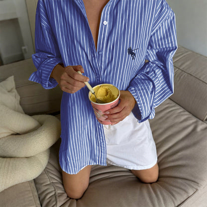Casual Striped Long Sleeve Shirt For Women