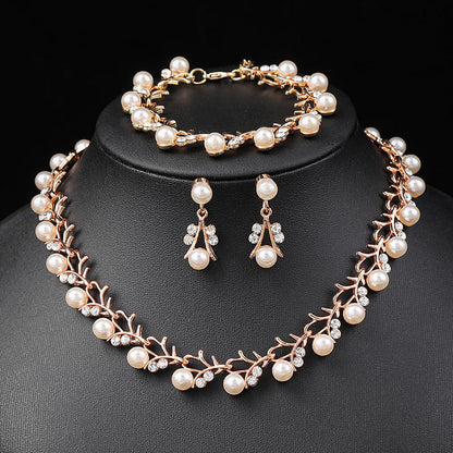 Pearl Necklace and Earring Set Elegant Alloy Jewelry for Bride