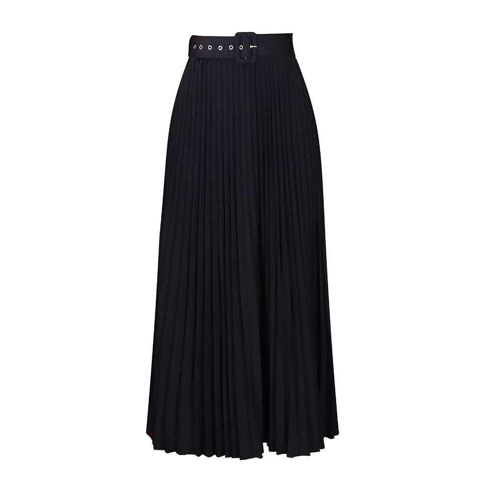 High Waist A-Line Midi Skirt With Belt In Solid Colors
