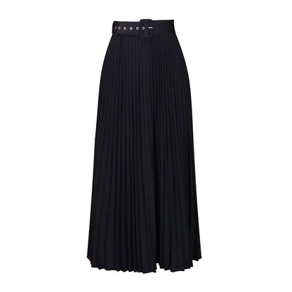 High Waist A-Line Midi Skirt With Belt In Solid Colors