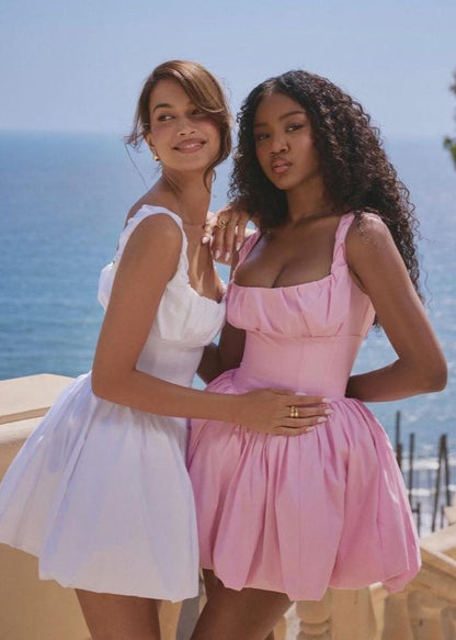 Bubble Skirt Mini Dress Pink Polyester