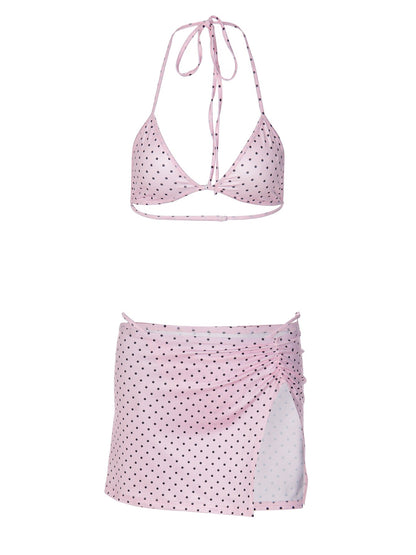 Polka Dot Bikini Set with Ruffled Skirt for Women