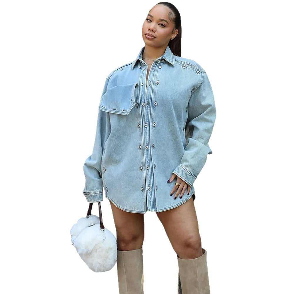 Casual Denim Jacket With Patch Design For Women