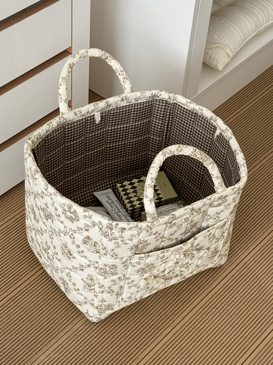 French Vine Storage Basket Stylish Lightweight Floral Organizer