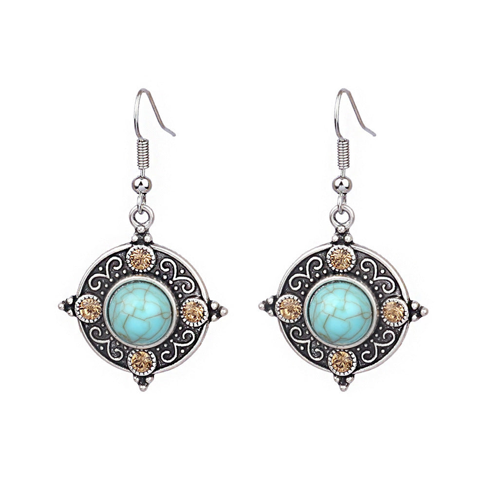 Turquoise Geometric Earrings Vintage Ethnic Style Zinc Alloy
