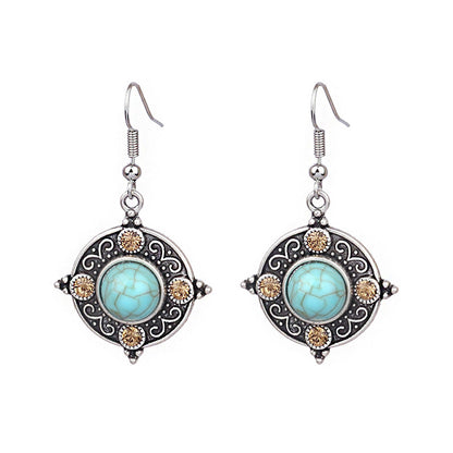 Turquoise Geometric Earrings Vintage Ethnic Style Zinc Alloy