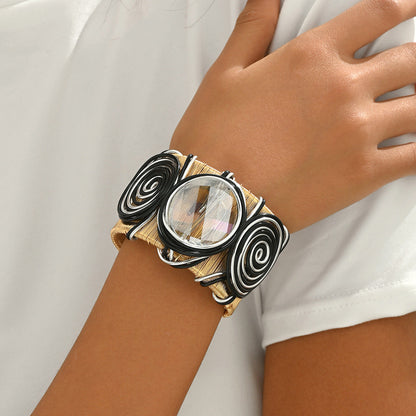 Vintage Wide Open Gemstone Metal Bracelets