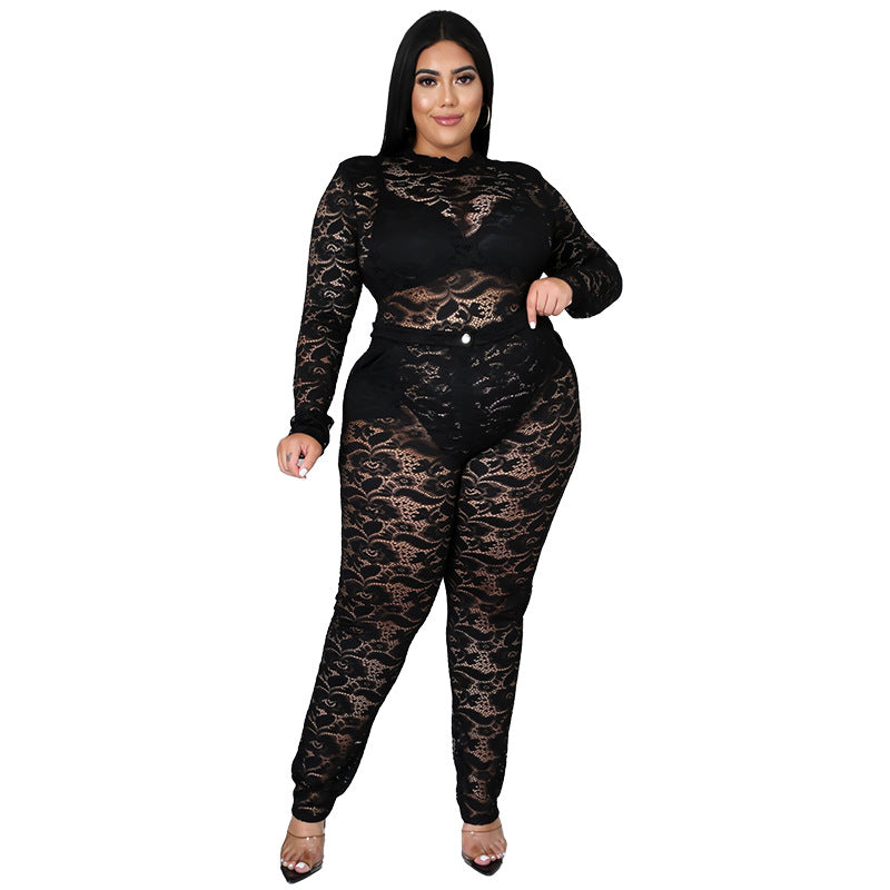 Sheer Lace 2-Piece Set Sexy Nightclub Outfit For Women