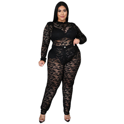 Sheer Lace 2-Piece Set Sexy Nightclub Outfit For Women